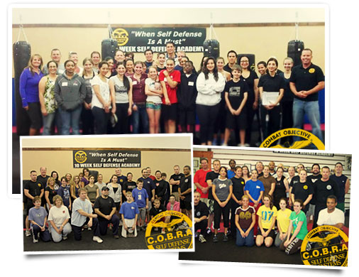 Large C.O.B.R.A.™ self-defense classes introduce students to your programs.